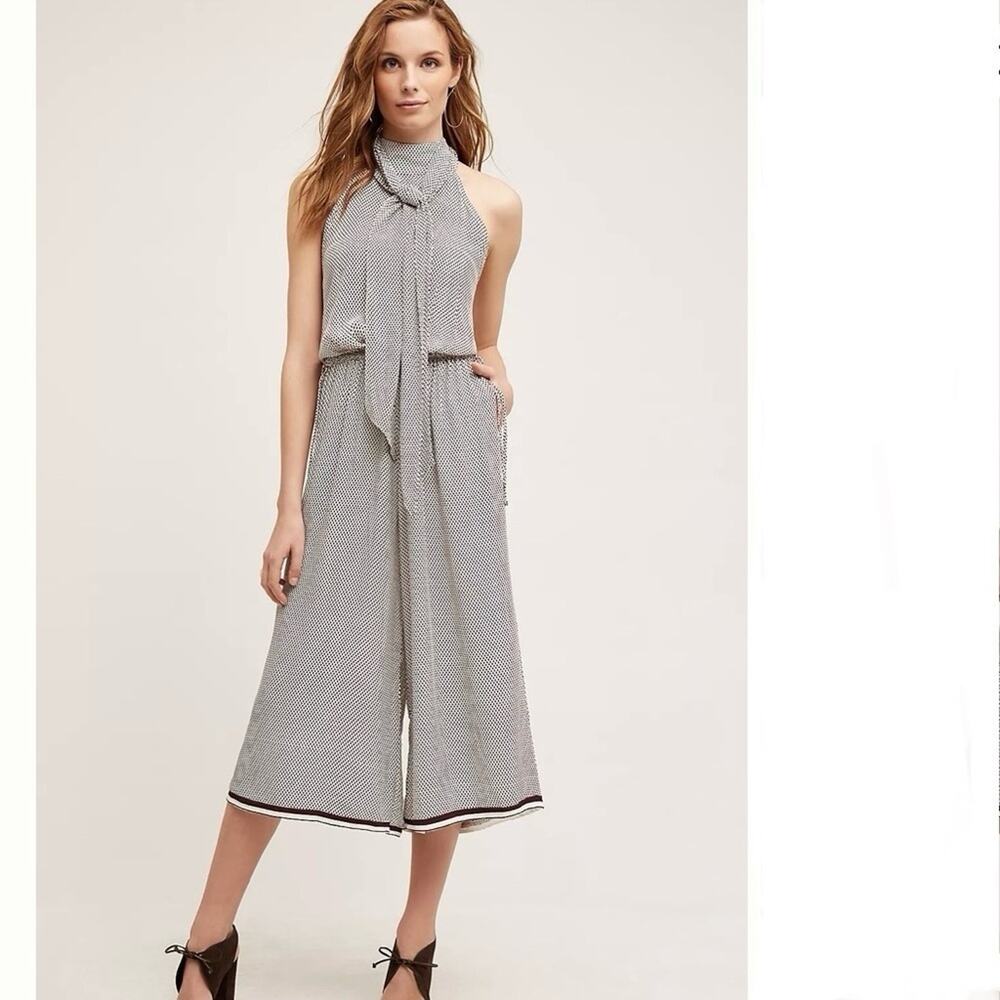Anthropologie Faithfull the Brand Emery Brown and White Cropped Jumpsuit, Size S
